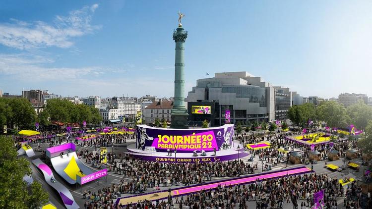 Première journée paralympique est organisée place de la Bastille à Paris.